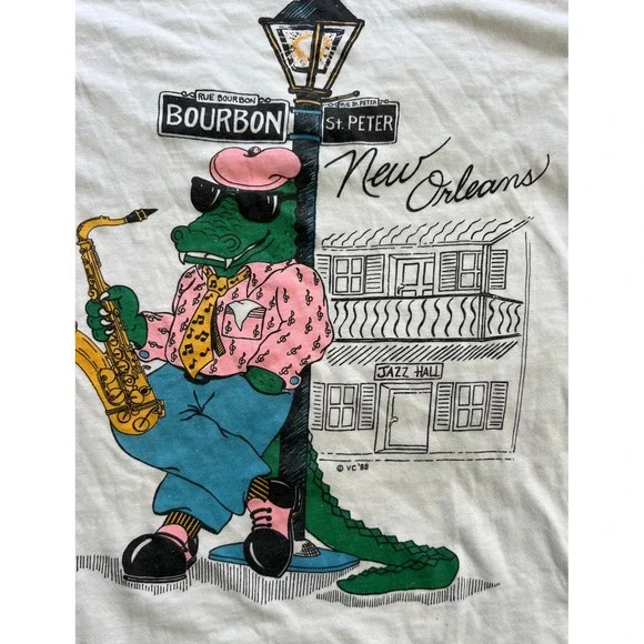 Vintage 80s New Orleans‎ Alligator Saxophone T-Shirt Hanes Fifty-Fifty